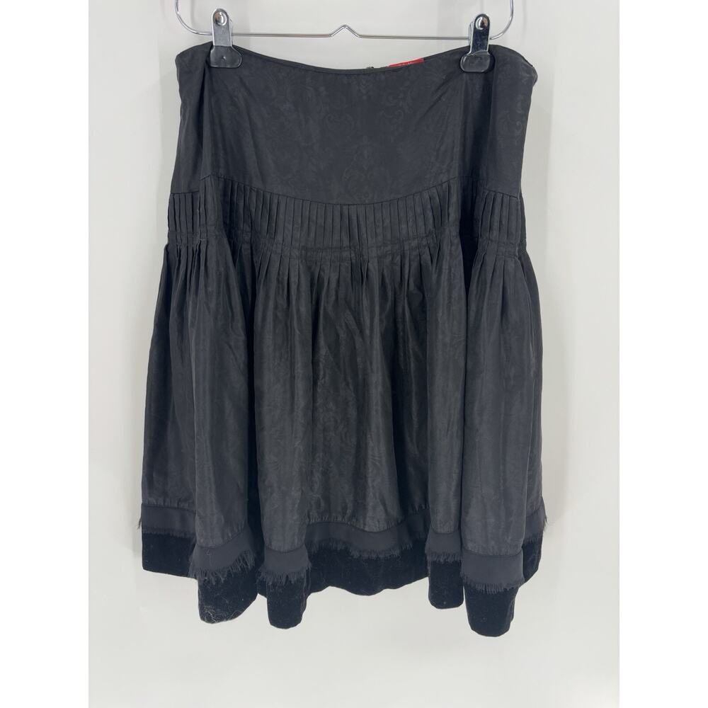Dorothee Bis Skirt Womens 12 Black Ruffles Bubble Hem Velvet Trim Fringe Satin